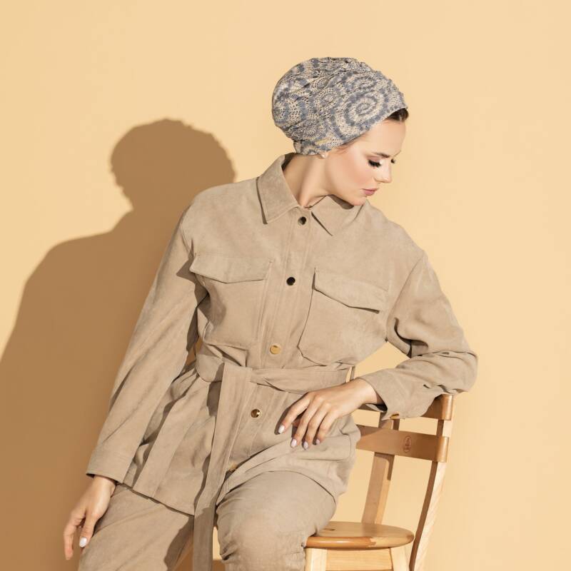 Lace Beige & Denim Color Turban