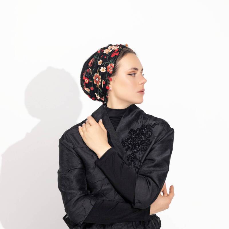 Glam Black + Red Roses Turban