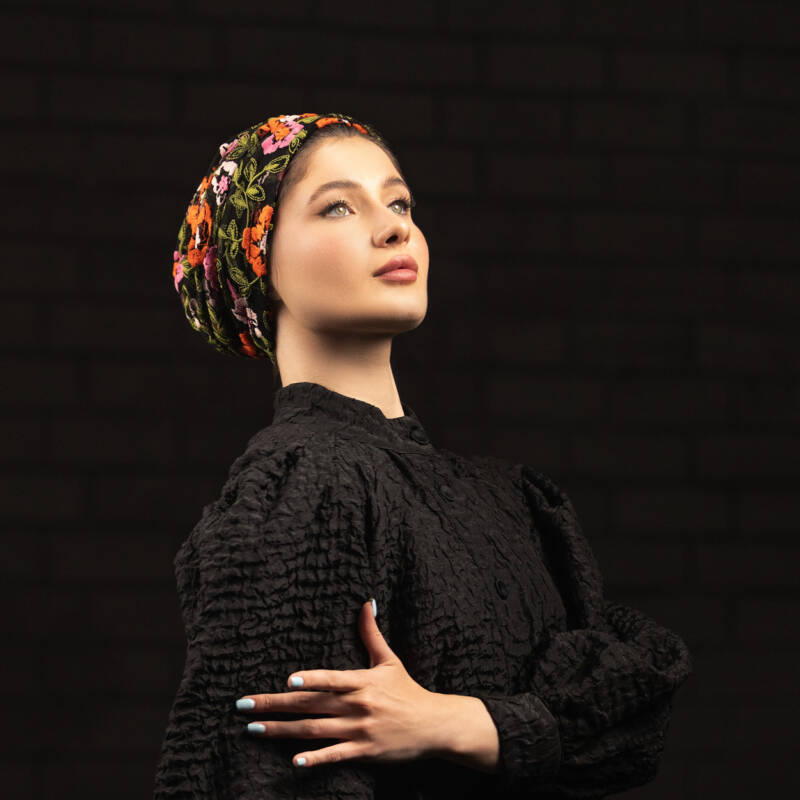 Black + Colored Roses Turban