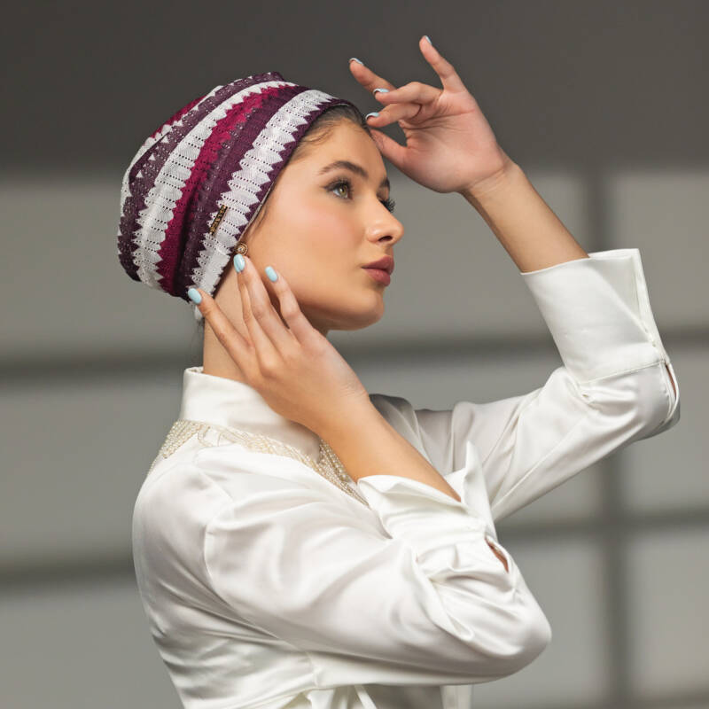 Burgundy & White Turban