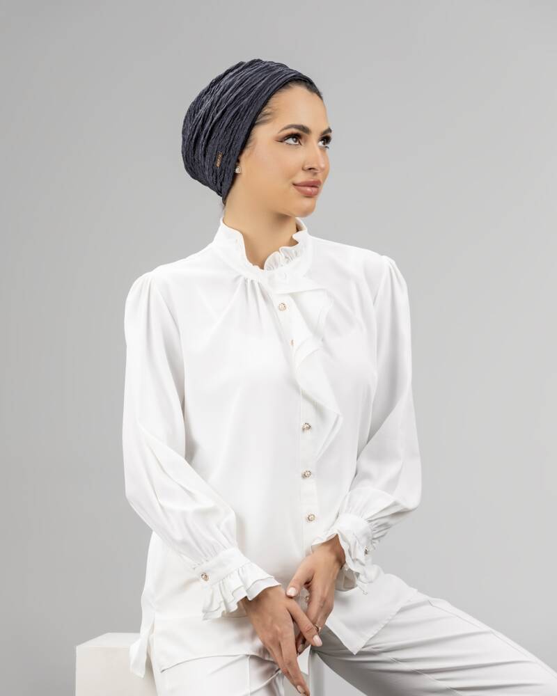 Classic navy dark cotton turban for women, offering a comfortable and versatile style for everyday wear.