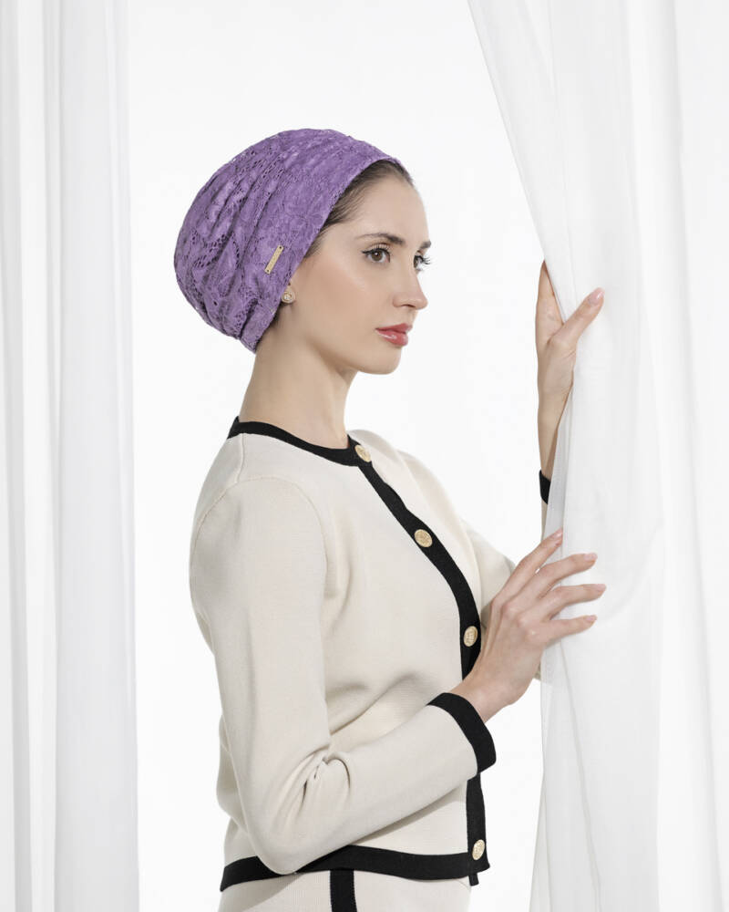 Lavender lace luxury turban by LANOOR