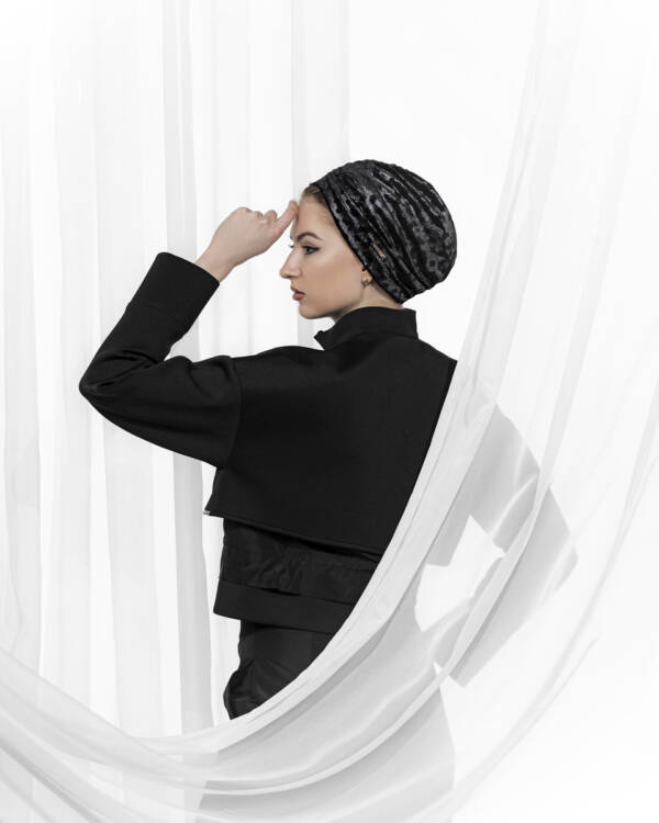 Velvet Black & Silver Turban