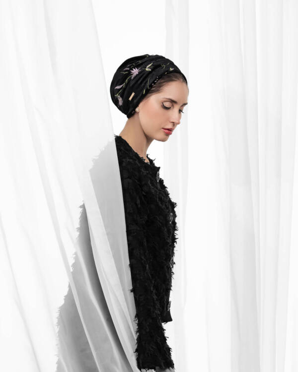 Velvet Black+Colored Embroidery Details Turban