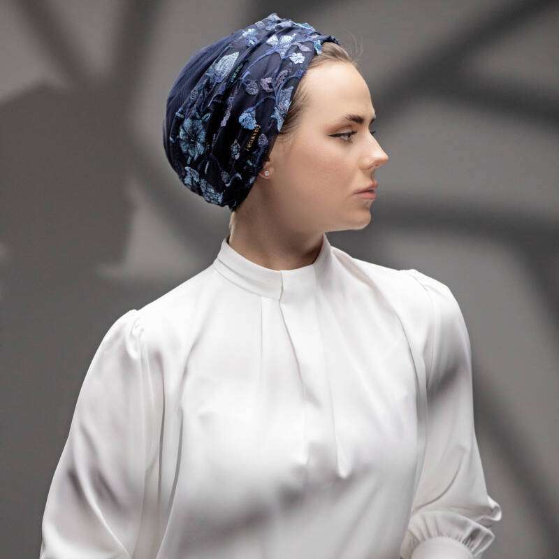 Glam navy floral handmade turban by lanoor