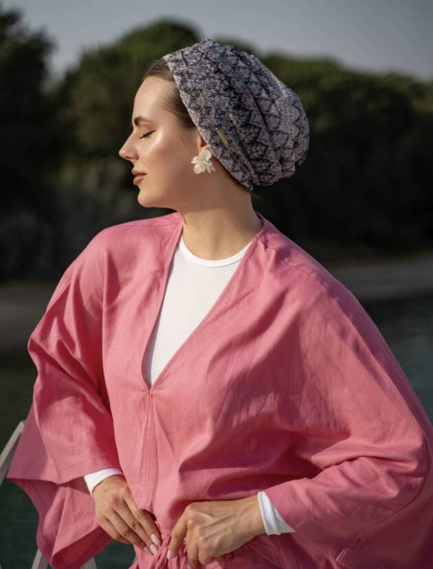 Lace Shades of Grey & Pink Turban