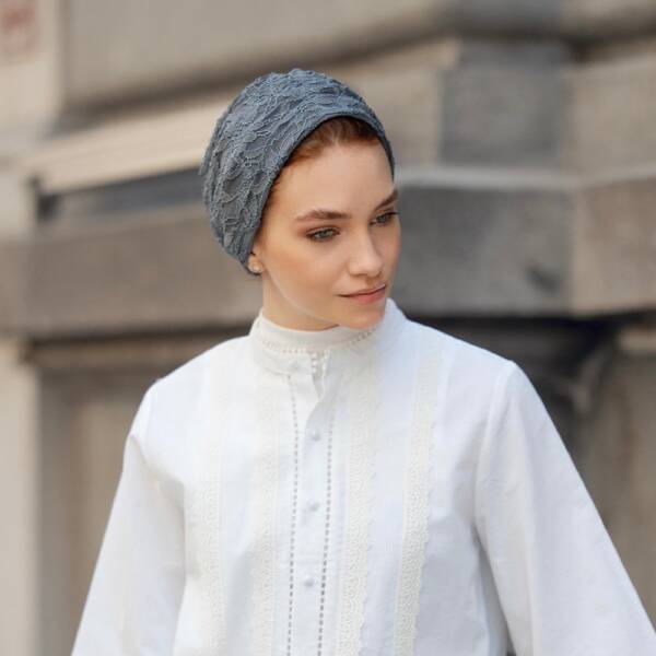Lace Denim Blue Turban