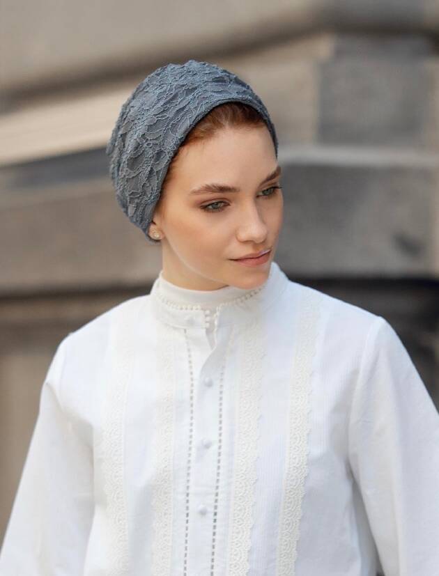 Lace Denim Blue Turban